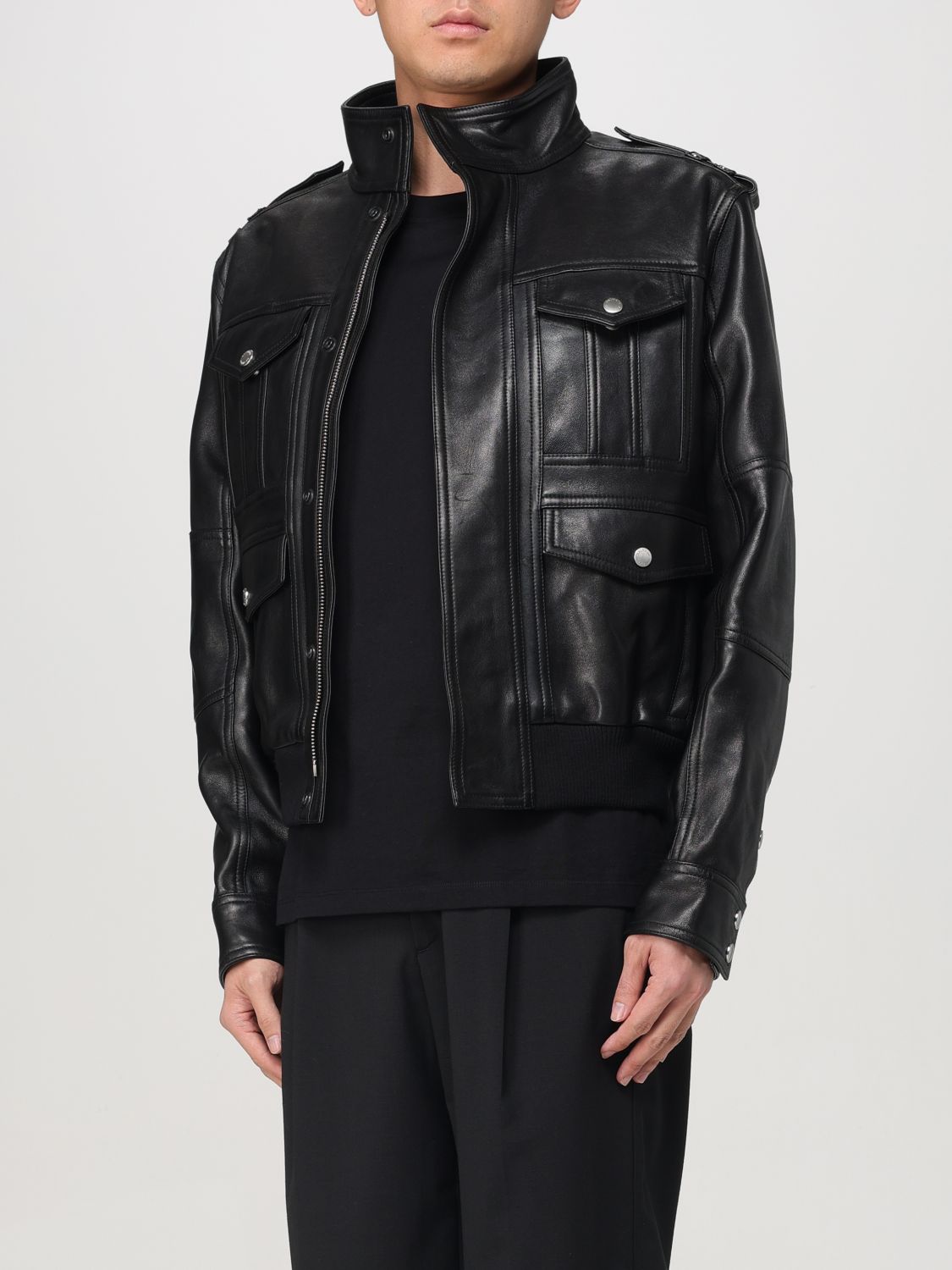 Long-sleeve leather jacket - Black