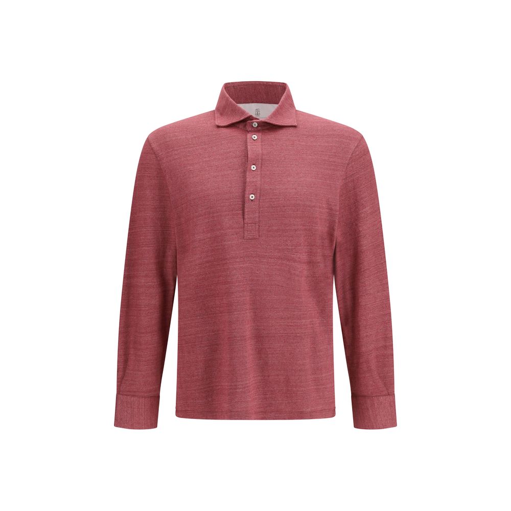 Linen and Cotton Blend Polo Shirt — Red