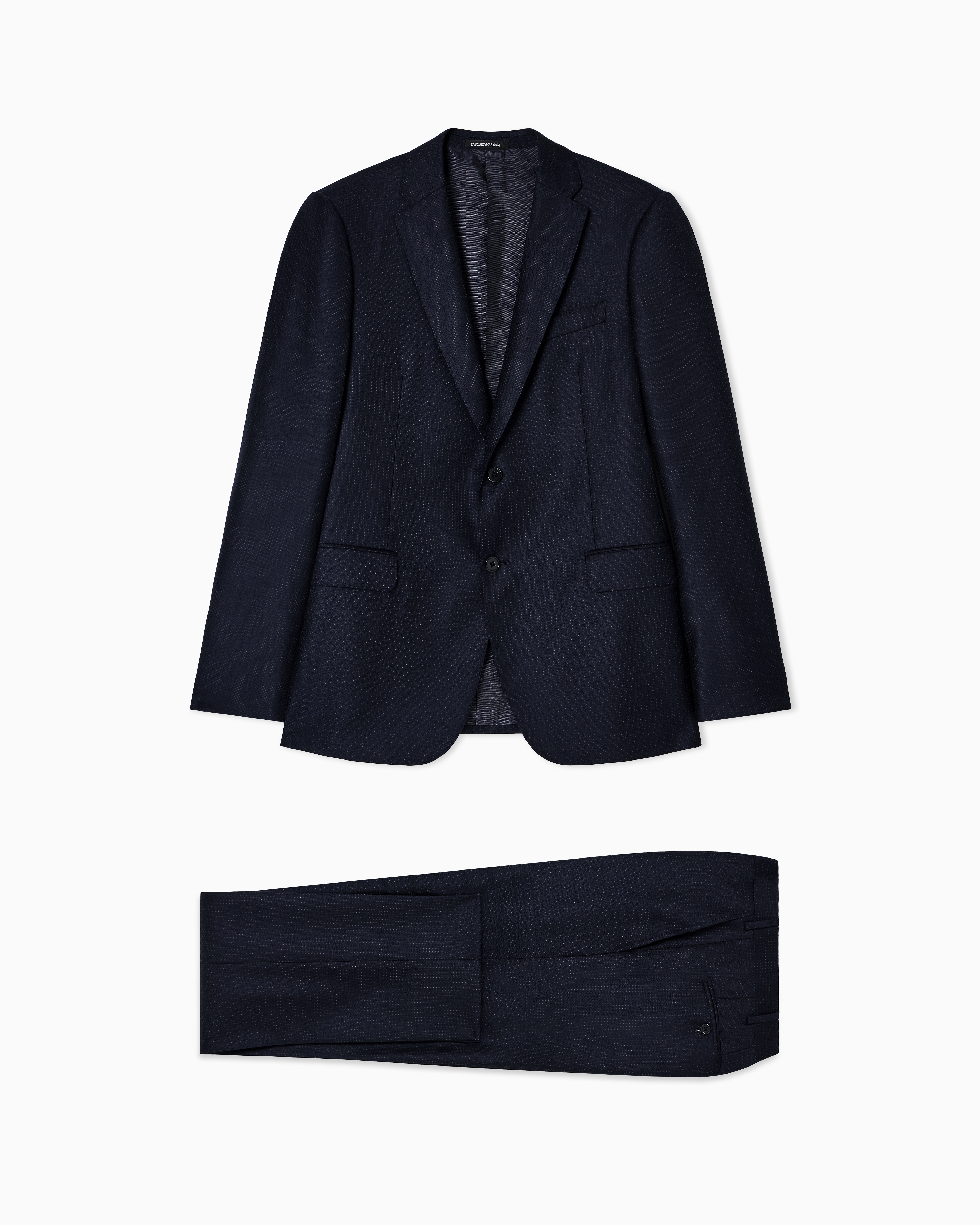 Regular-fit single-breasted suit in stippled micro-chevron virgin wool
