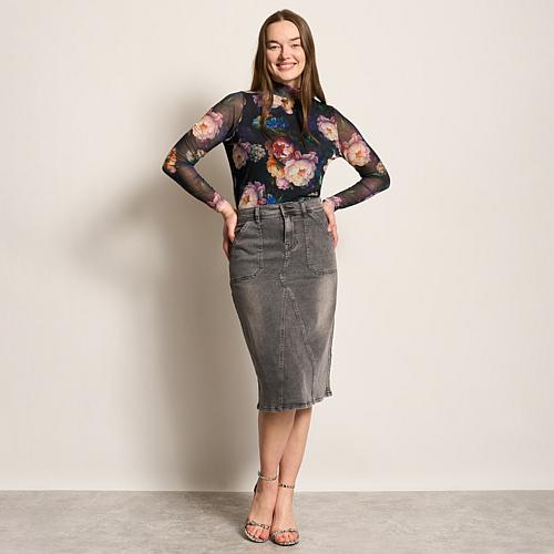 New Classic Stretch Denim Skirt - Blue