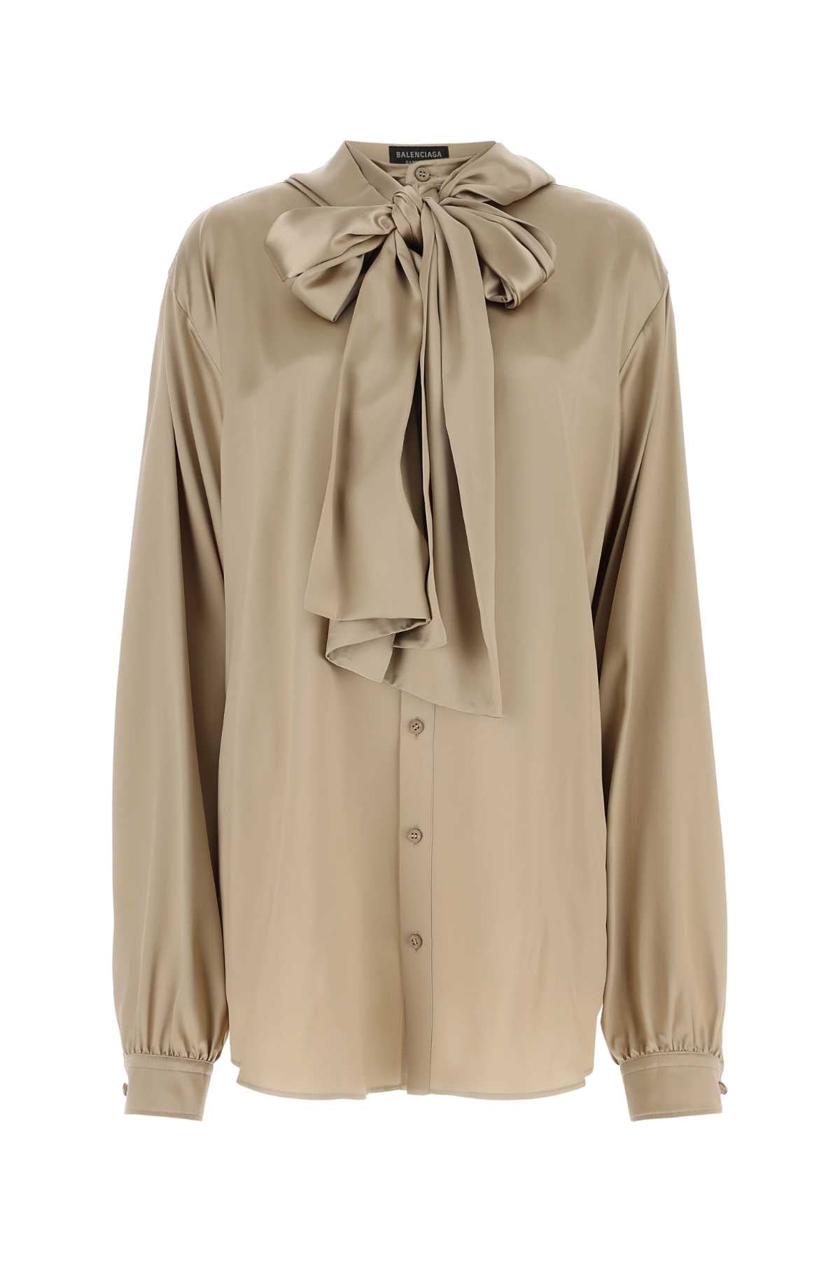 Bow-Tie Silk Shirt — Beige