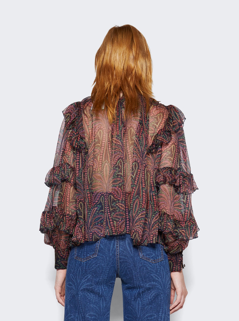 Paisley-print ruffled blouse - Pink