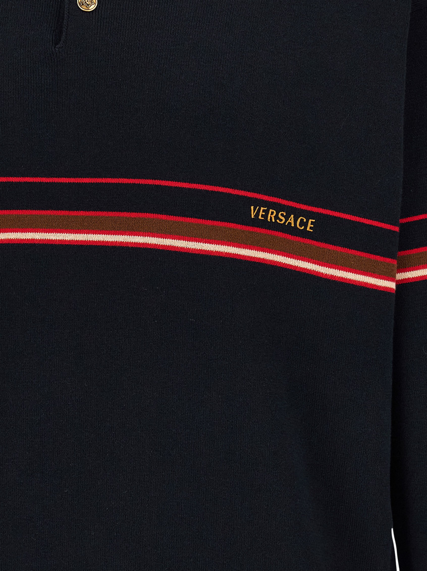 Blue Polo Shirt With Classic Collar And Logo Lettering On The Front Cotton For Men Blu Jersey - Men