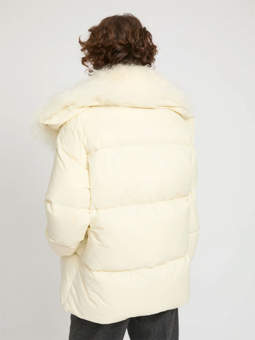 Ys Army Collection: Mid-Length Down Jacket With Removable Bib And Lambswool Trim
