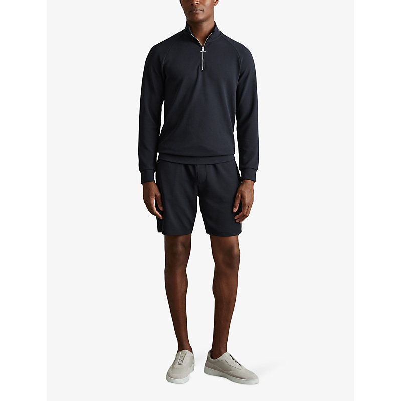 Mens Navy Illinois Half-zip Regular-fit Stretch-woven Jumper