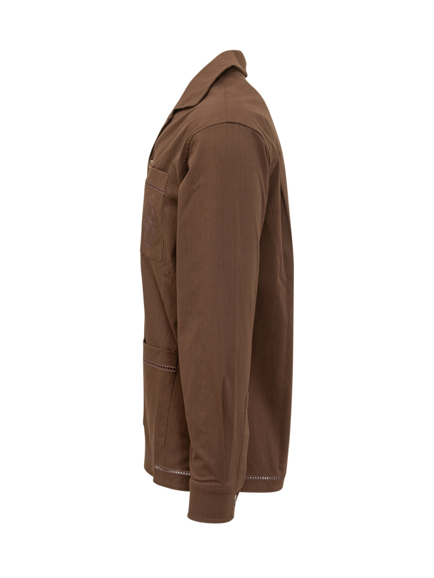 Chemise Jour Echelle Brown Shirt With Notched Collar And Perforated Logo On The Front In Cotton Blend For Men