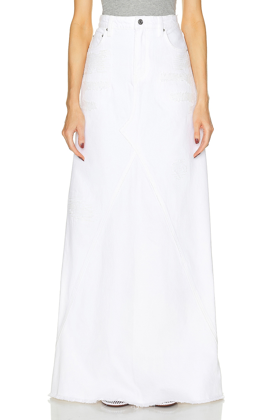 GRLFRND Fiona Godet Maxi Skirt in White Rip - White.  23 also in
