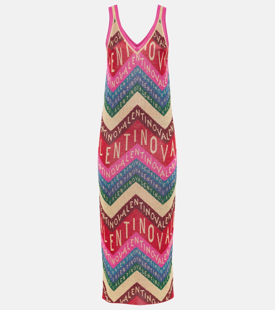 Logo knitted jacquard midi dress
