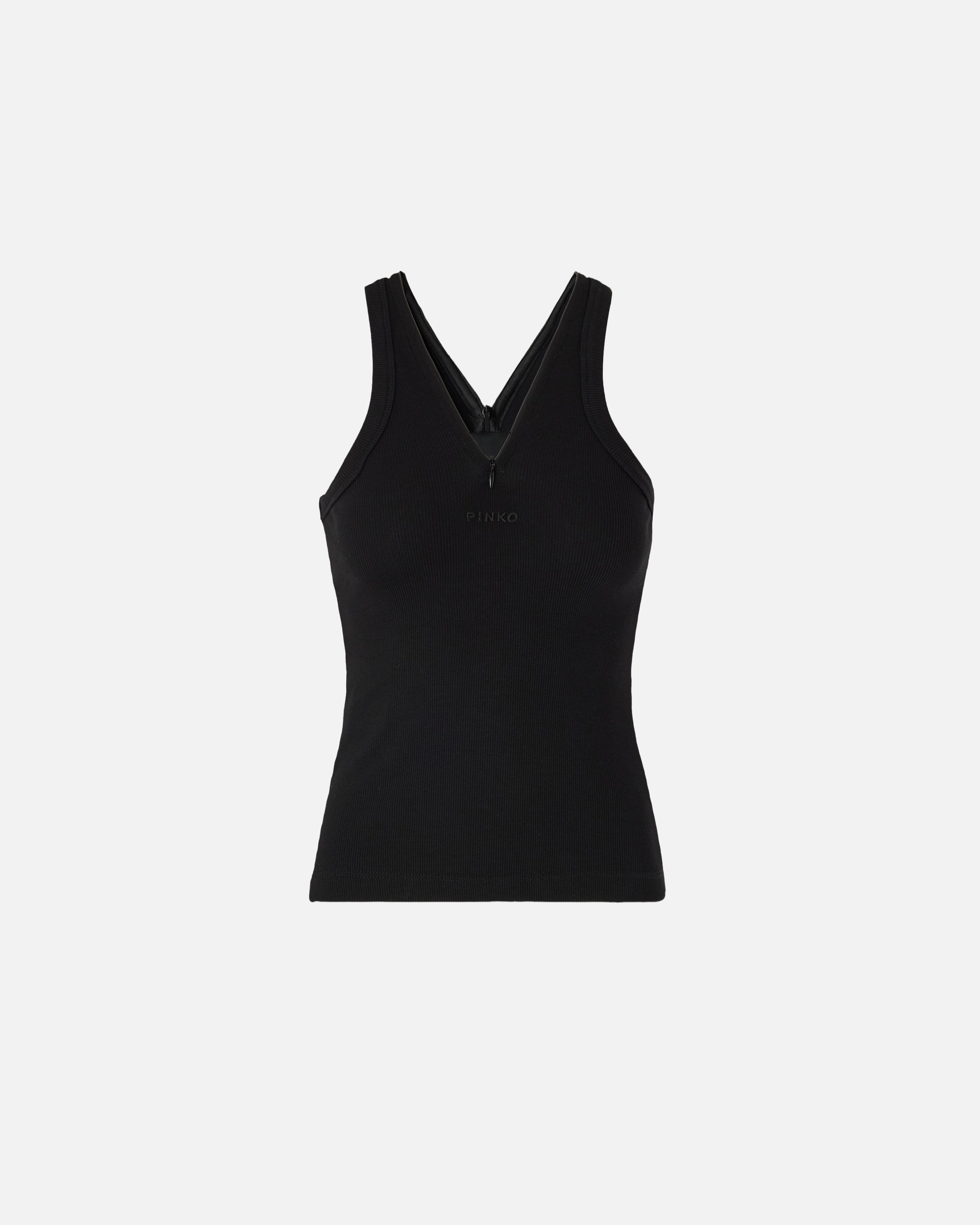 Rib-knit tank top with V-neck and logo - L