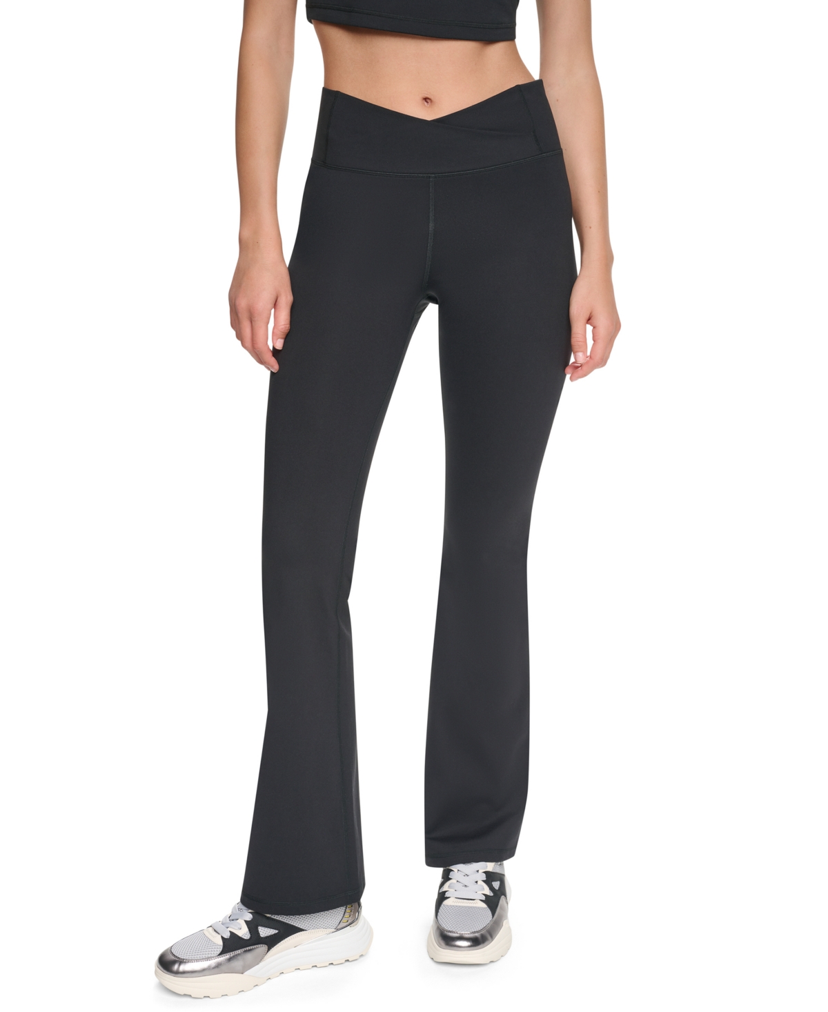 Women's Cross Front Balance Compression High-Waist Flare Pants - Black