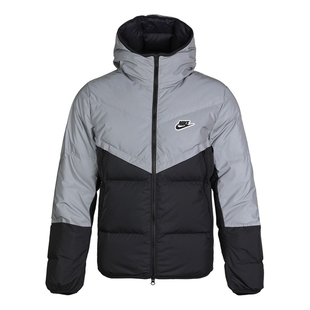 Stay Warm Colorblock Reflective Casual hooded down Jacket Black Gray Colorblock