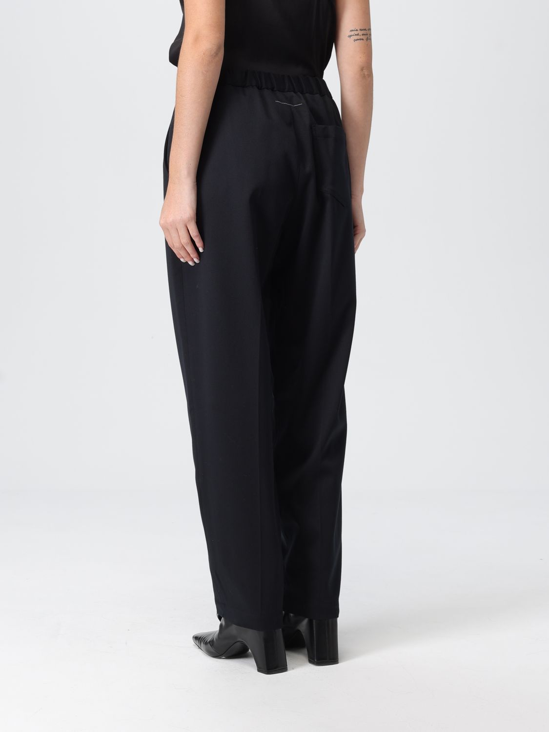 Drawstring tailoring wool trousers - Black