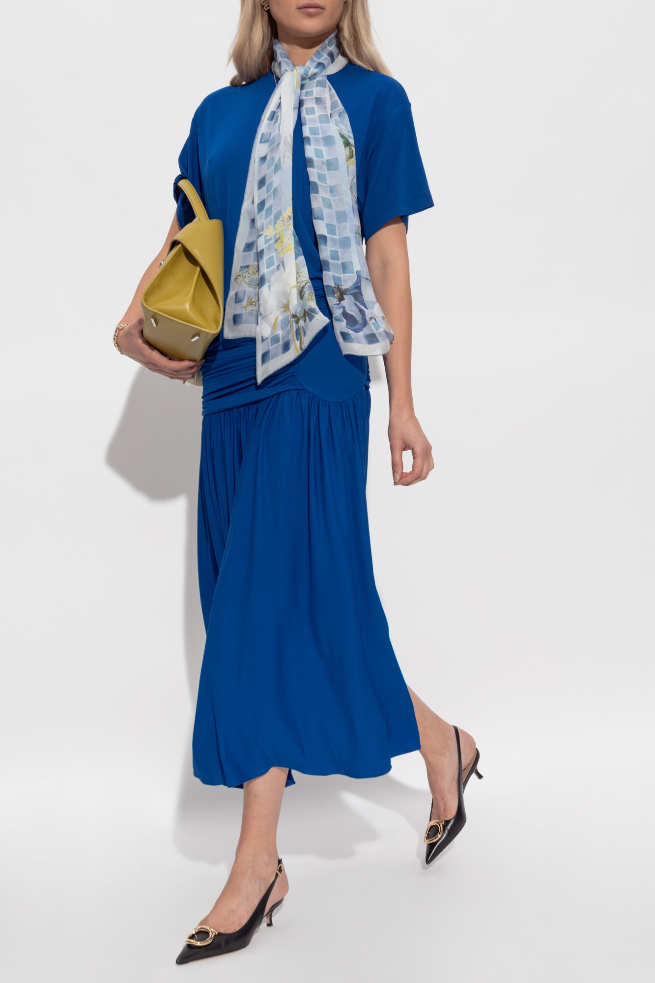 Dress With Draping, Women's, Blue
