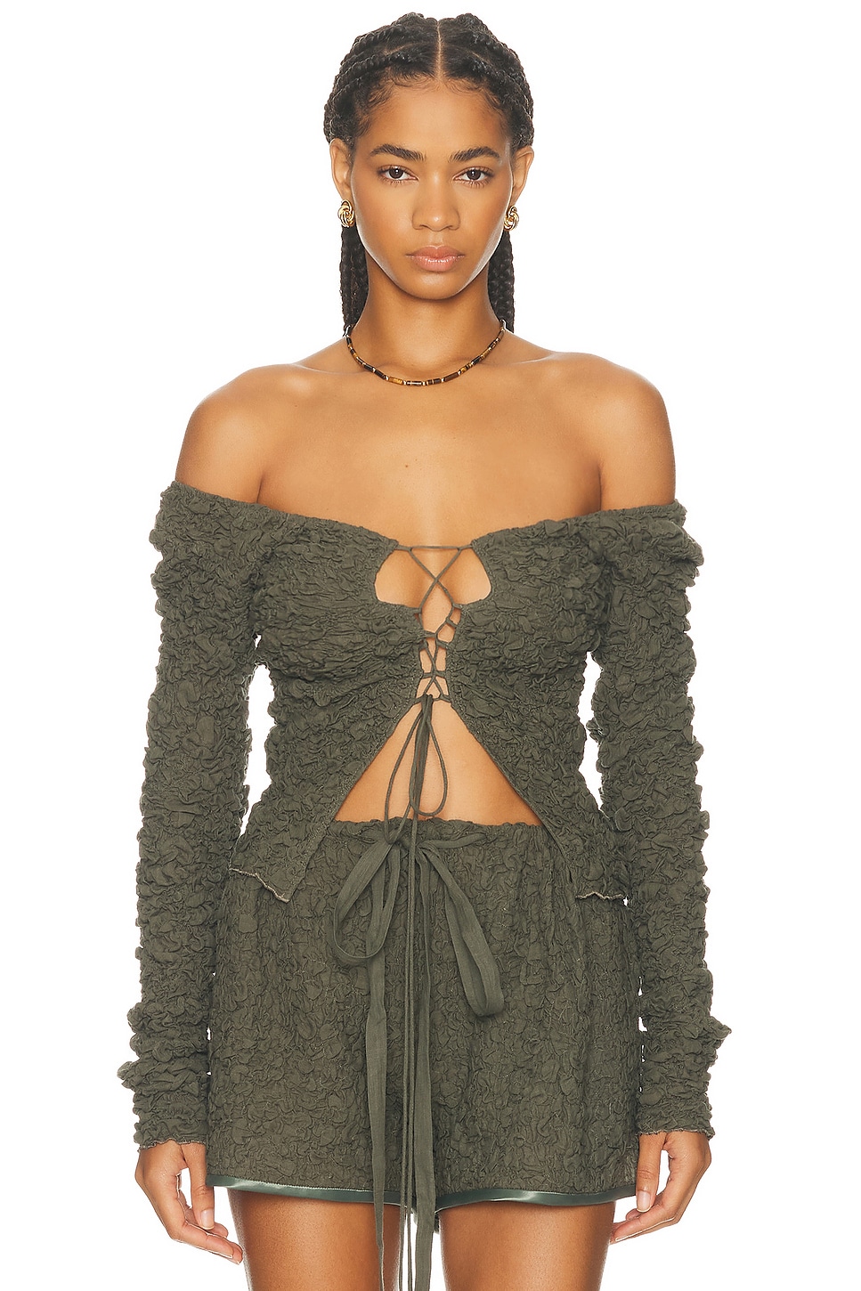 TG Botanical Emilia Blouse in Khaki - Olive.  S also in
