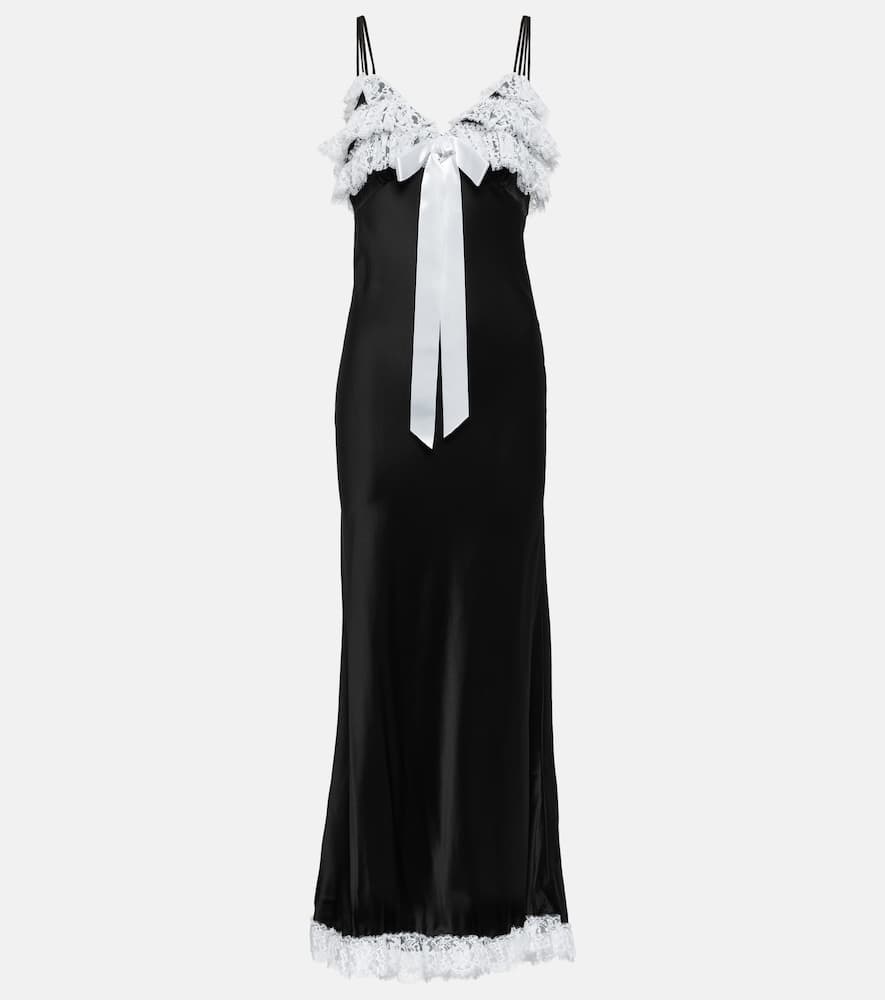 Lace-trimmed silk maxi dress