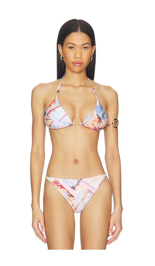 L'AGENCE Kristin Postcard Print Bikini Tri Slider Bra in Blush. - L also in M, S