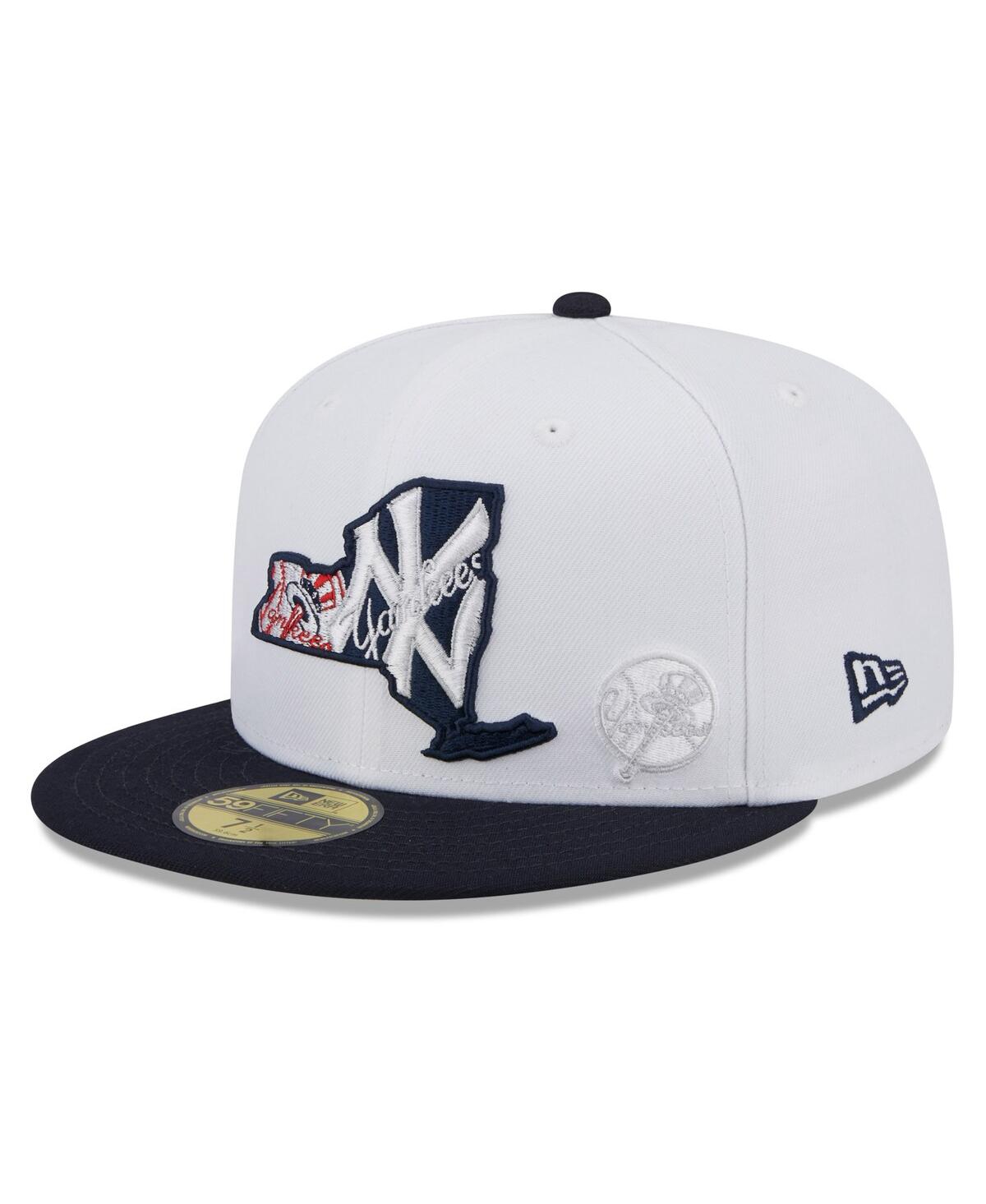Men's White and Navy New York Yankees State 59FIFTY Fitted Hat - White, Navy
