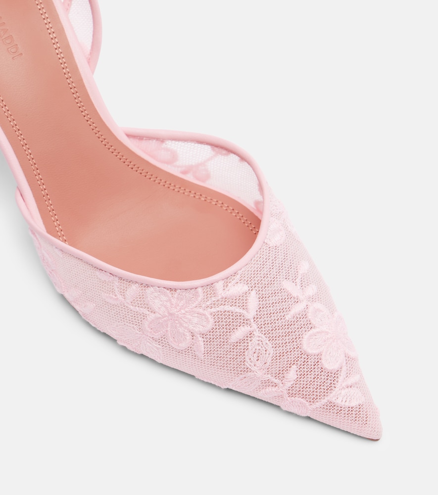 Holli leather-trimmed lace slingback pumps