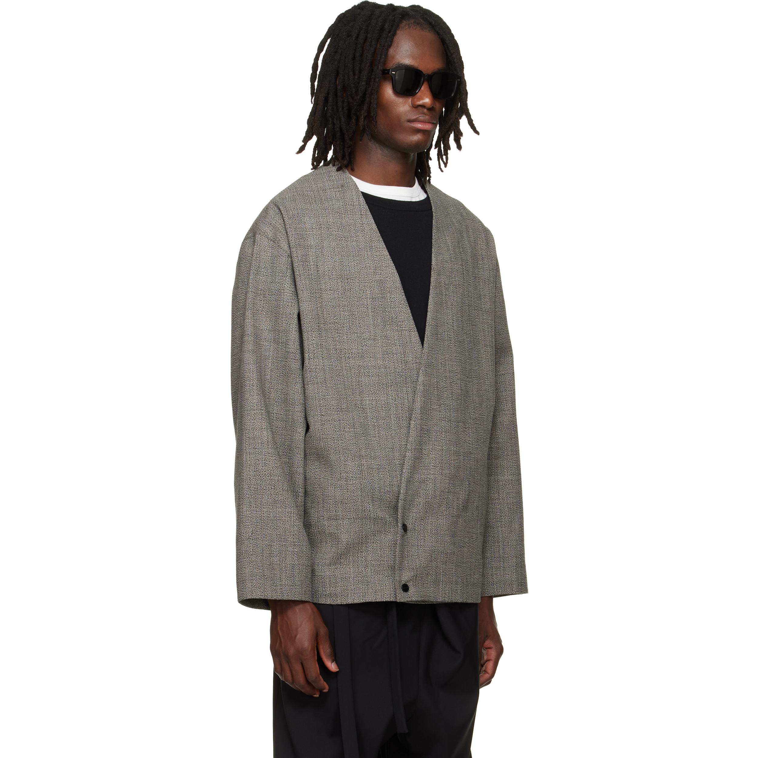 Gray Relaxed Cropped Lapelless Blazer