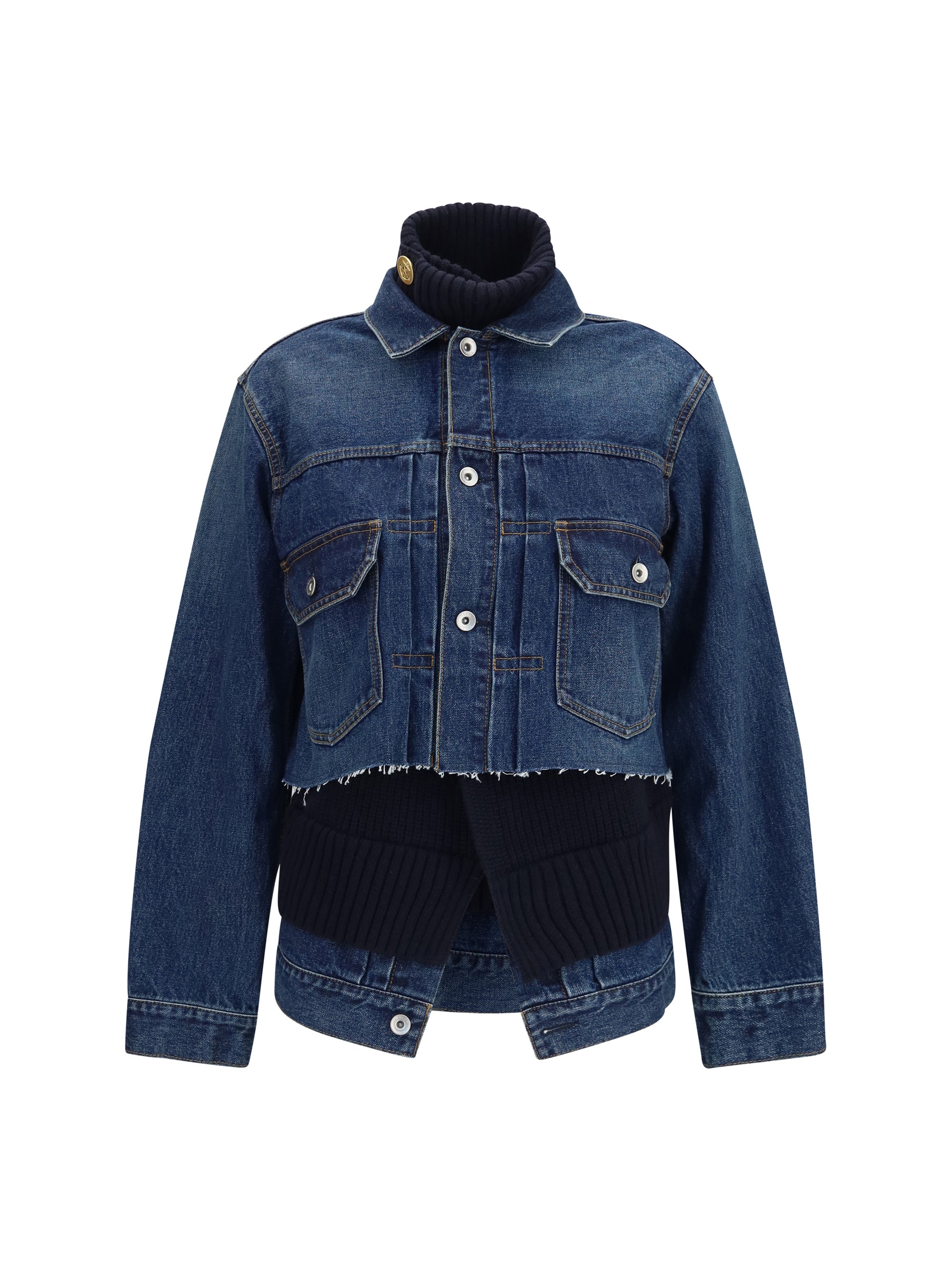 Denim and Wool Knit Layer Jacket — Blue