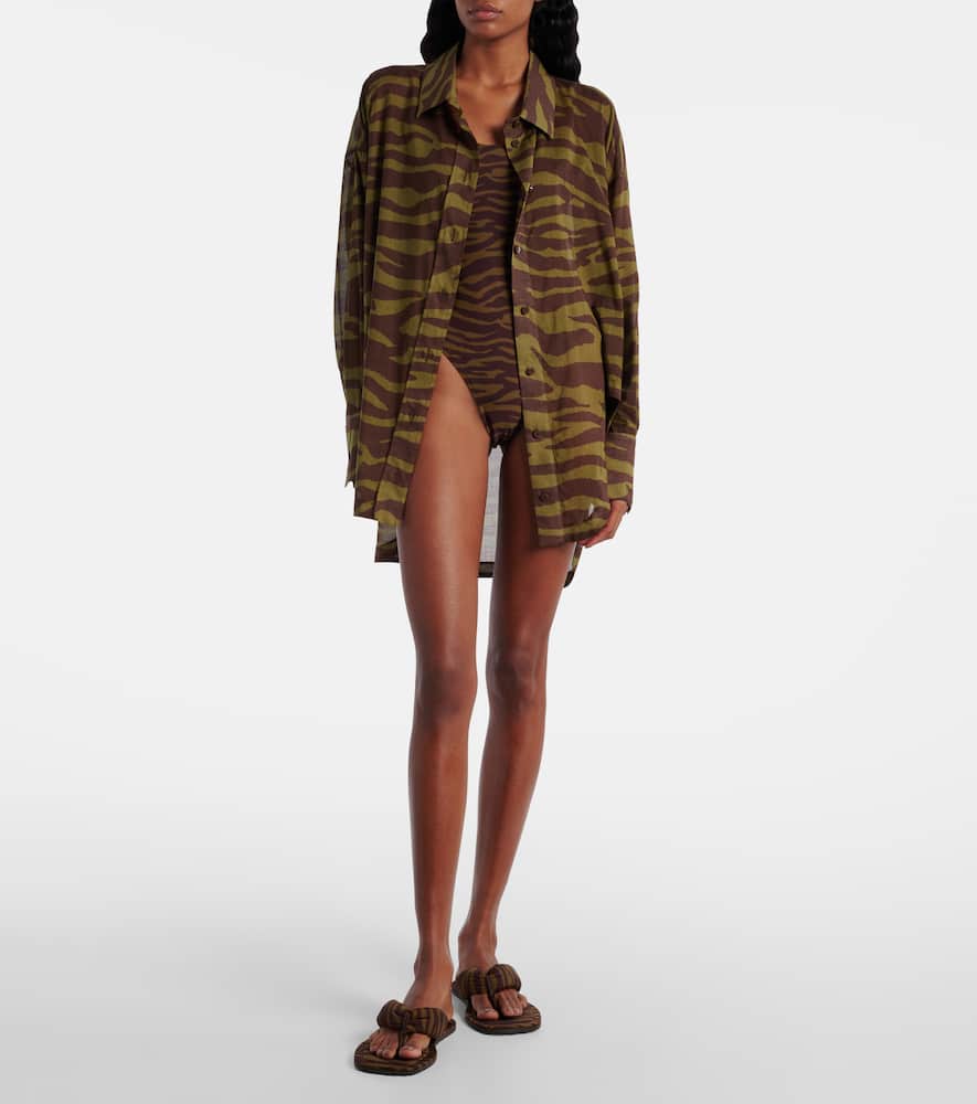 Zebra-print cotton muslin shirt