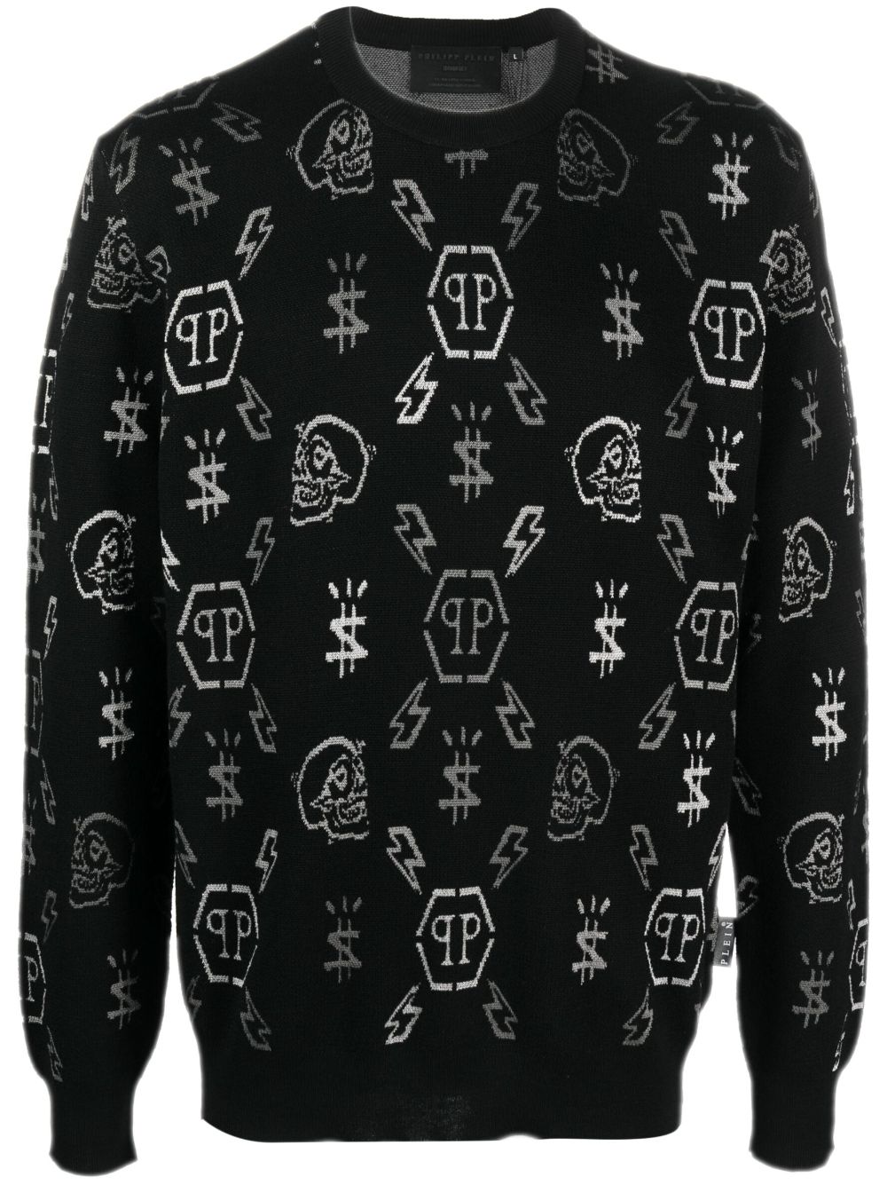 LS jacquard monogram jumper - Black
