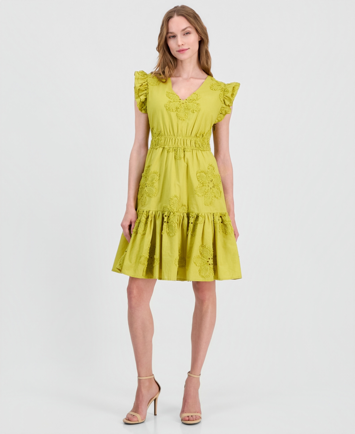 Women's Eyelet Embroidered Cotton A-Line Dress - MOSS