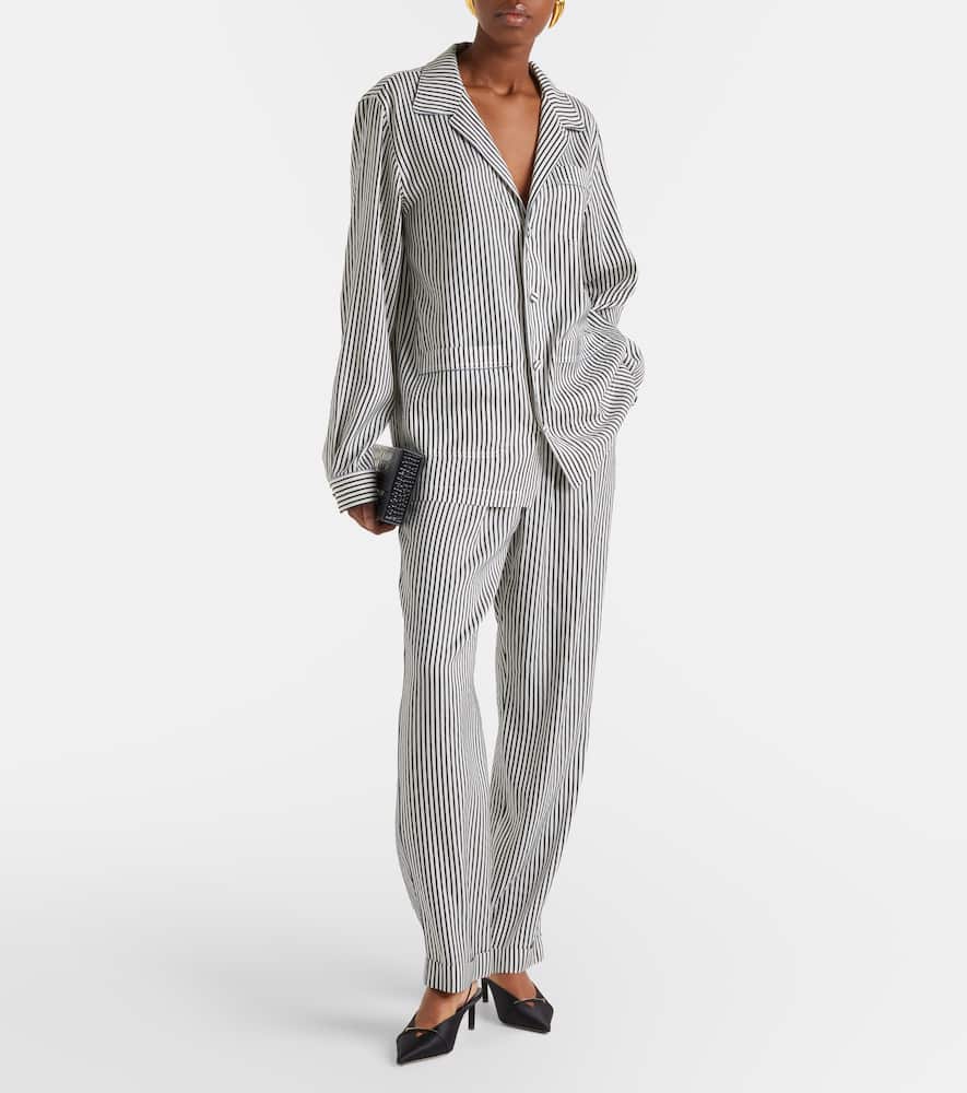 Striped silk straight pants