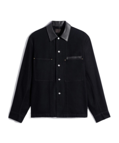 Leather-collar pocket shirt jacket