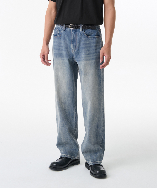 Crease Washed Loose Straight Denim Pants