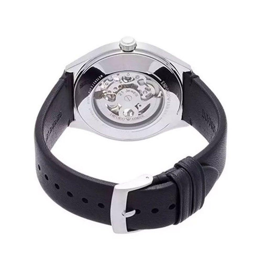Emporio Armani AR60003 Automatic Black Leather Skeleton Men's Watch