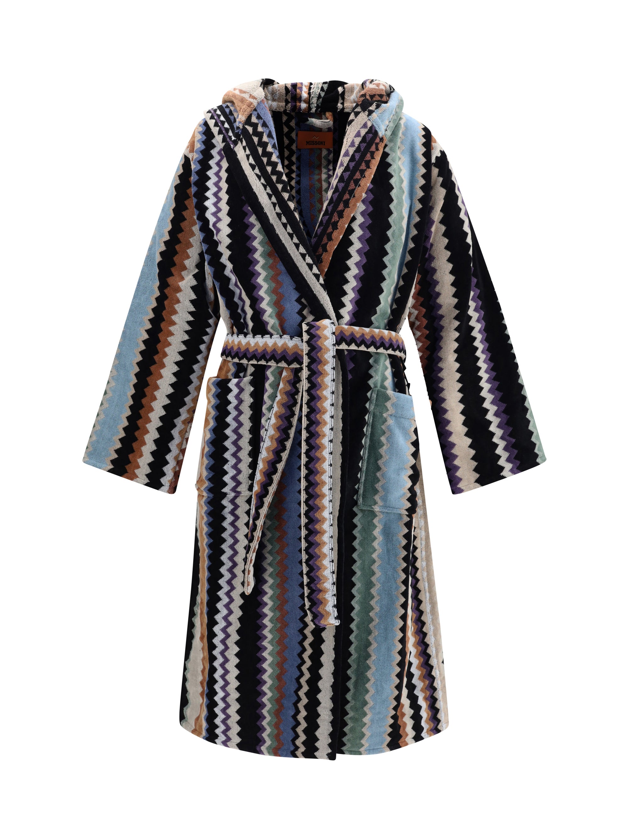 Hooded Cotton with Signature Knit Bathrobe — Black