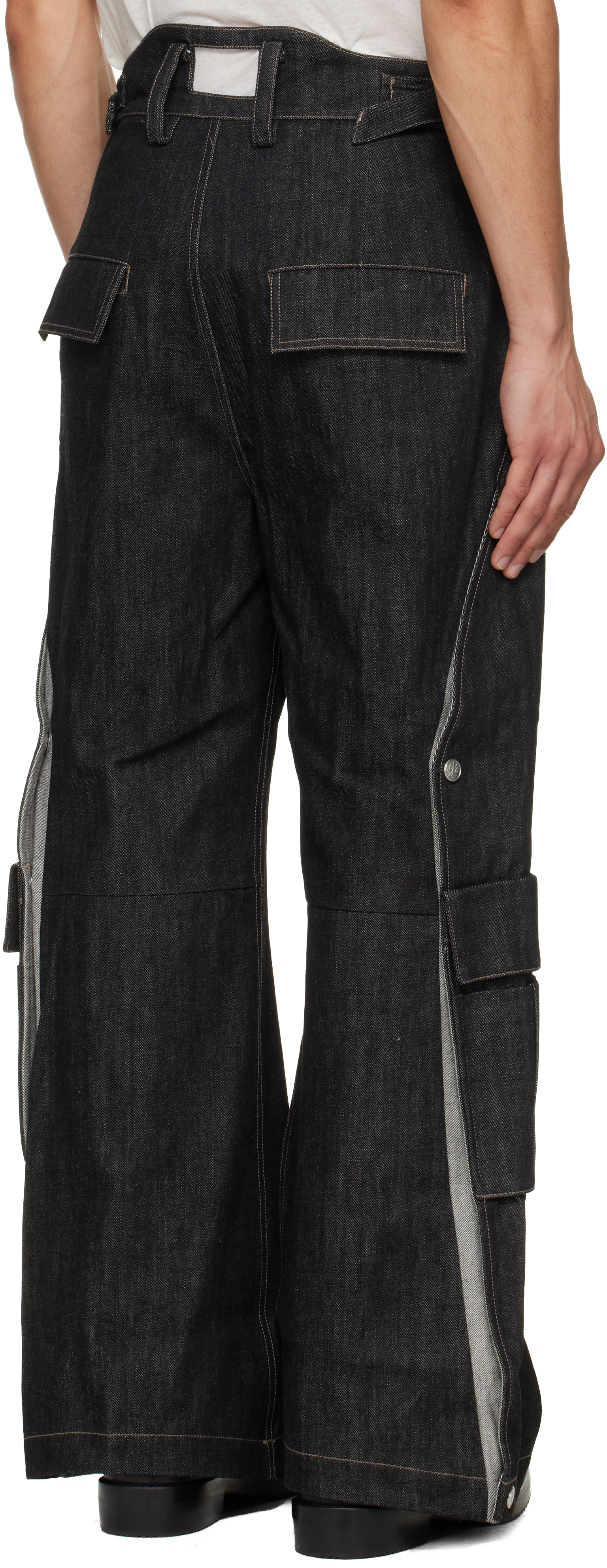 Black Whale Fin Snap-On Denim Cargo Pants
