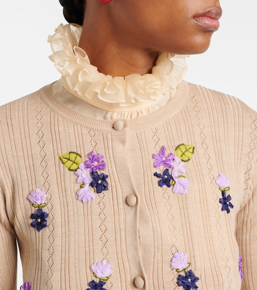 Cable-knit embroidered virgin wool cardigan