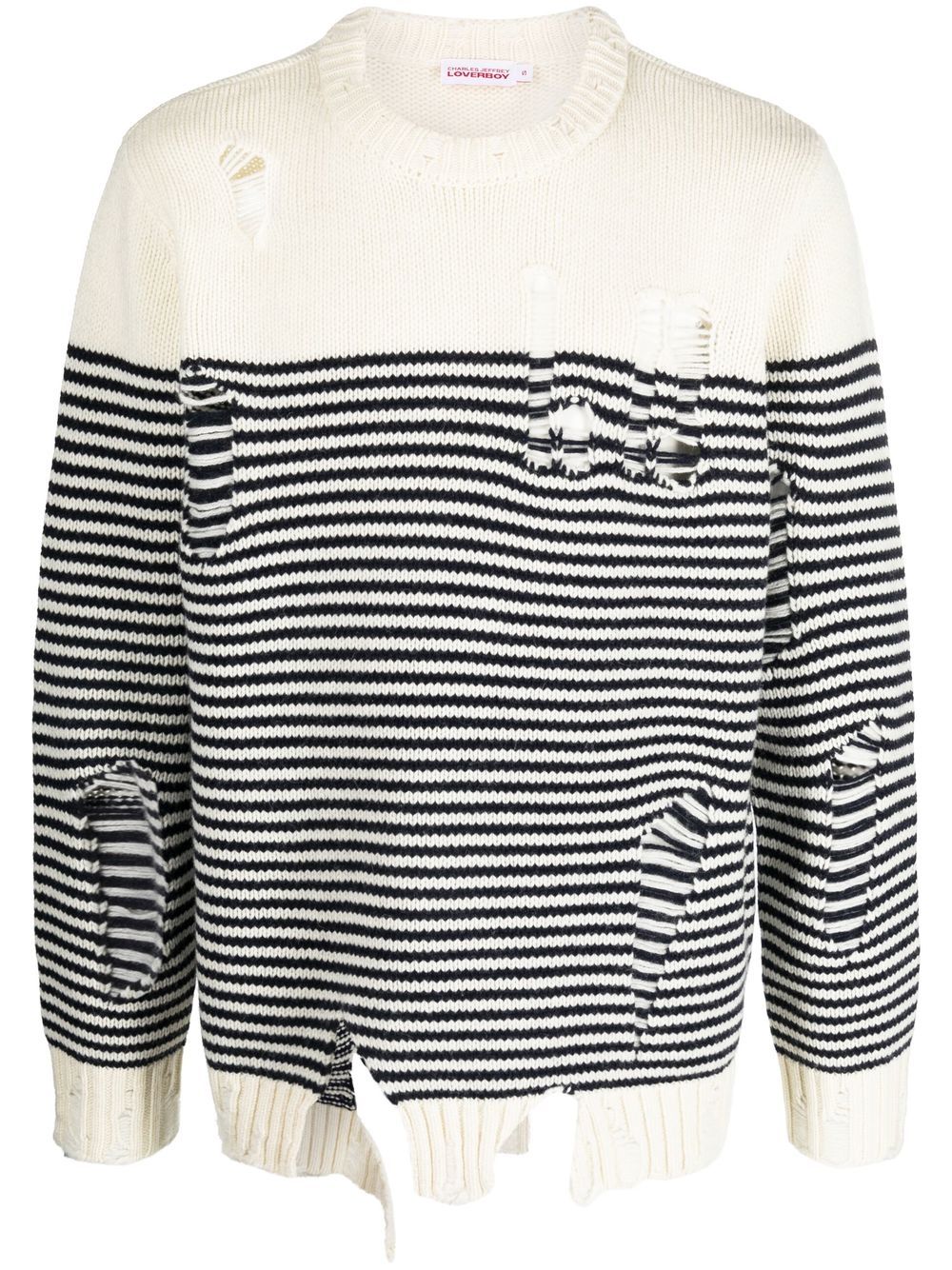 Striped crew-neck jumper - White