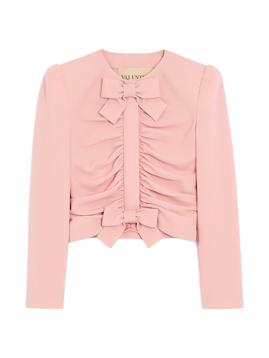 Women's Cropped Jacket in Crispy Light Wool - Pink