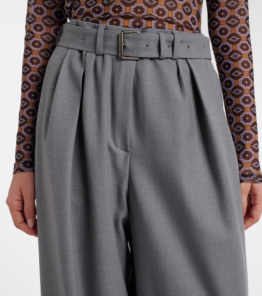 Belted wool-blend wide-leg pants