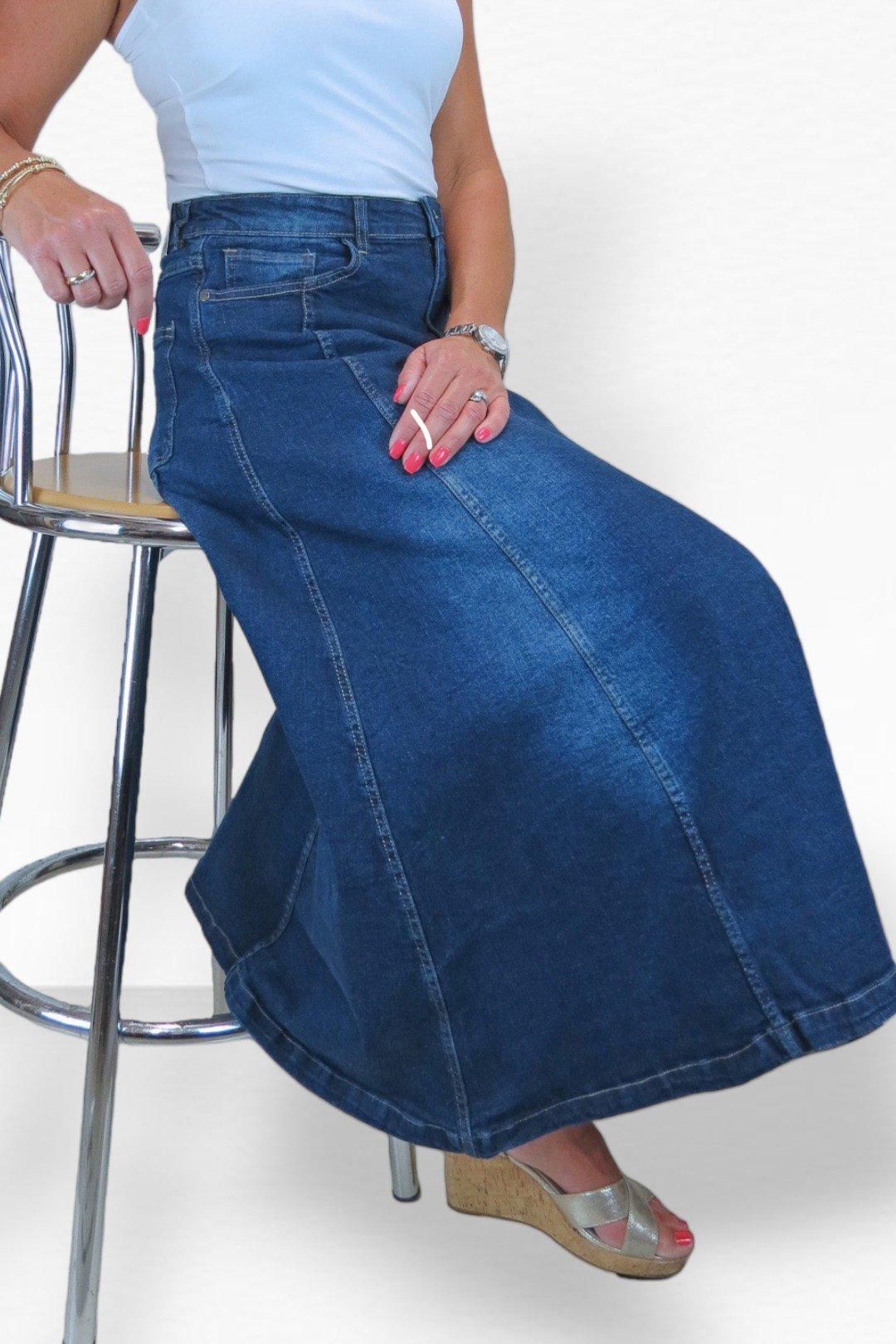 Paulo Due Flared Denim Maxi Skirt In Dark Indigo