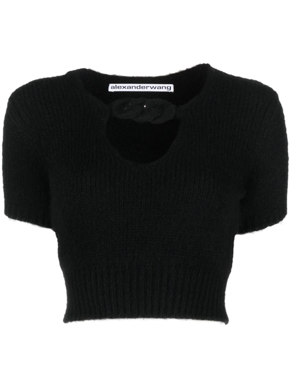Rope-detail cropped knitted top - Black