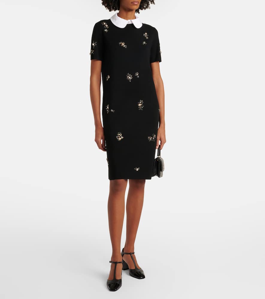 Embellished wool-blend midi dress