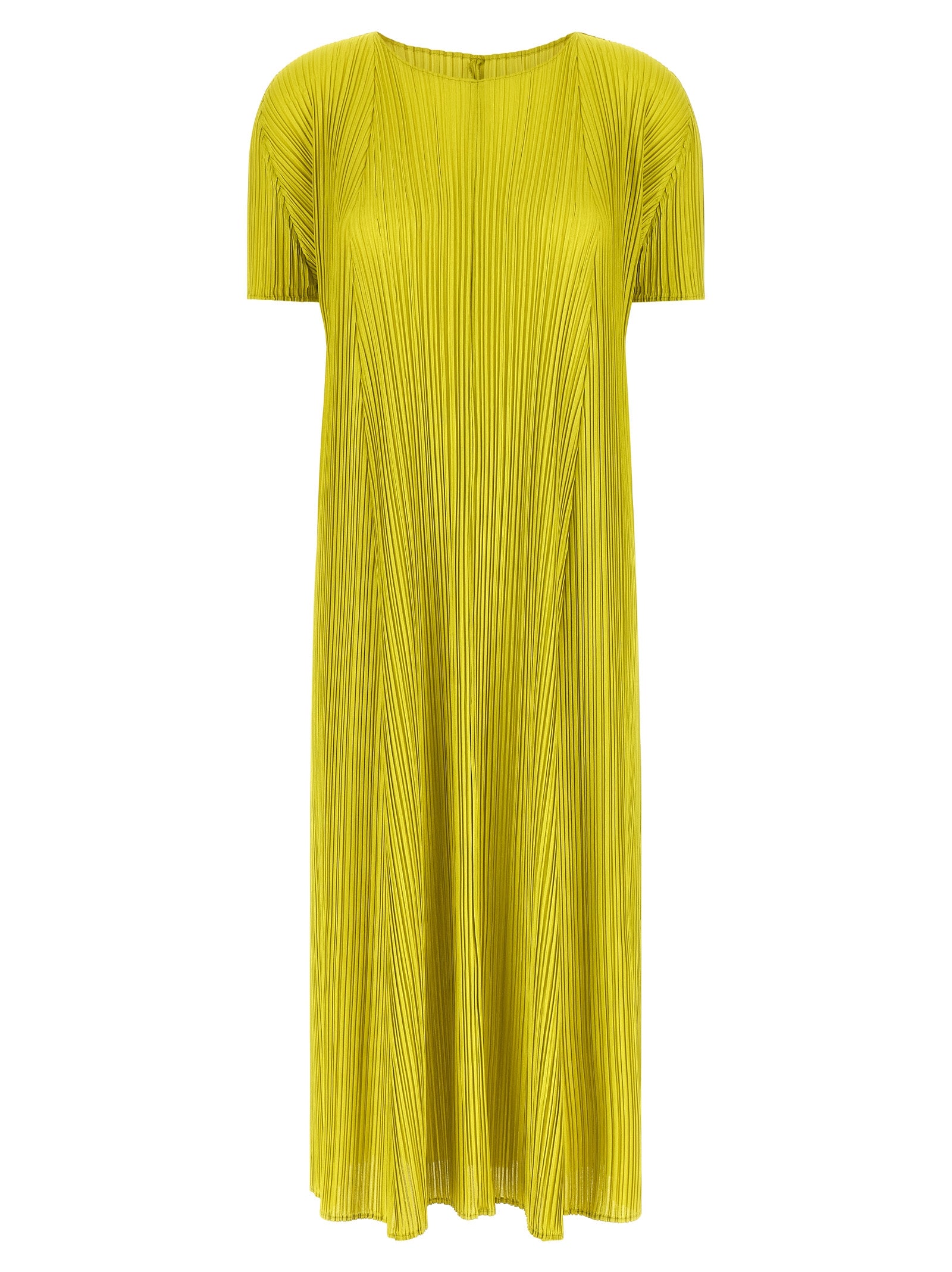 Pleated Polyester Dress — Yellow
