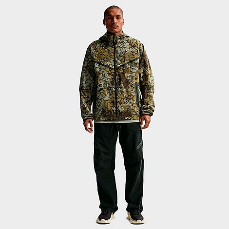 Men's Tech Allover Camo Print Woven Full-Zip Windrunner Jacket in Olive Flak/Black