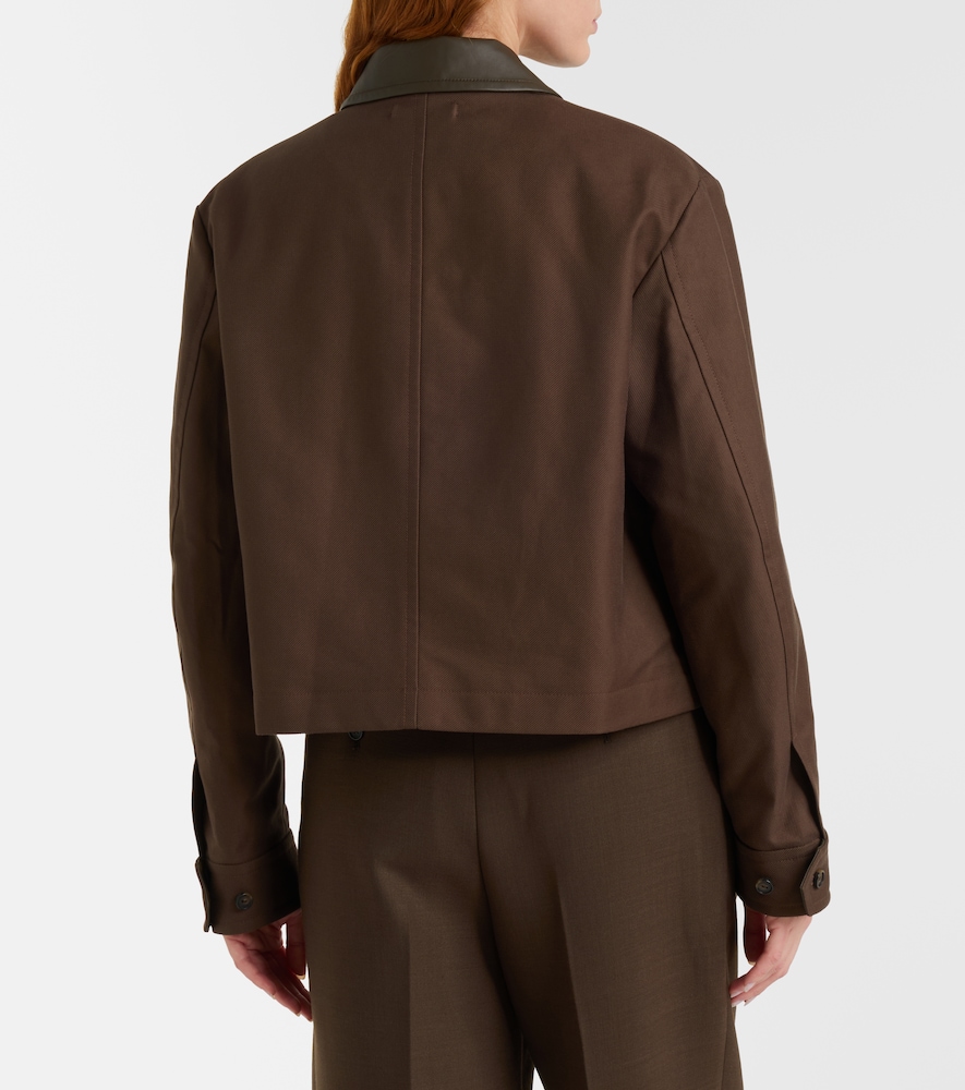 Cropped leather-trimmed cotton twill jacket