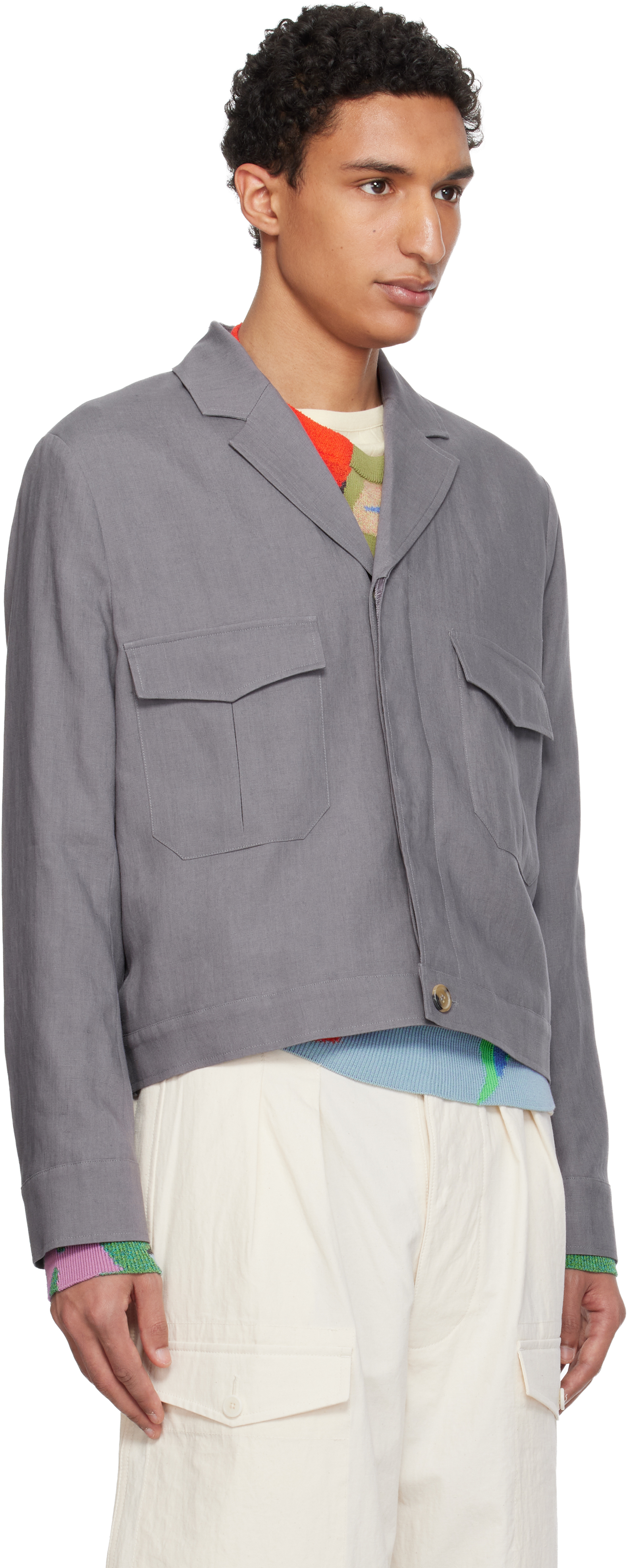 Purple Linen Open-Collar Jacket