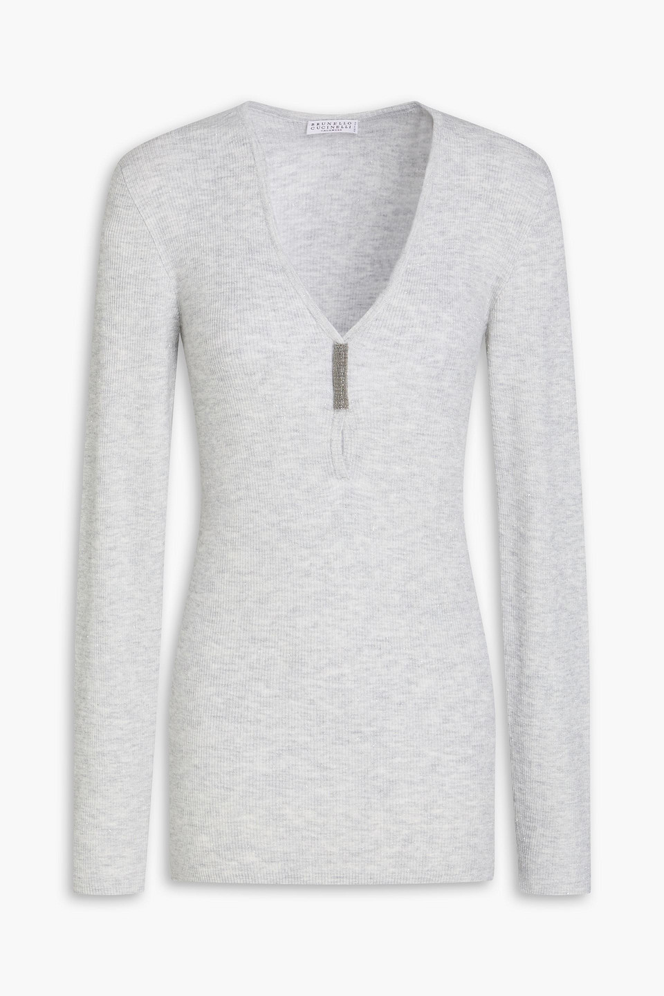 Bead-embellished cutout ribbed-knit top - Gray - XXL