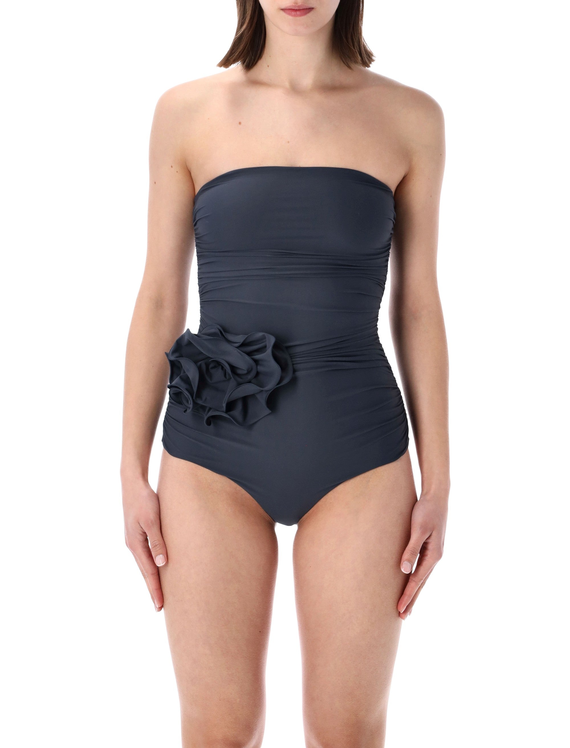 Elegant Strapless Swimsuit with Floral Detail - Size 36