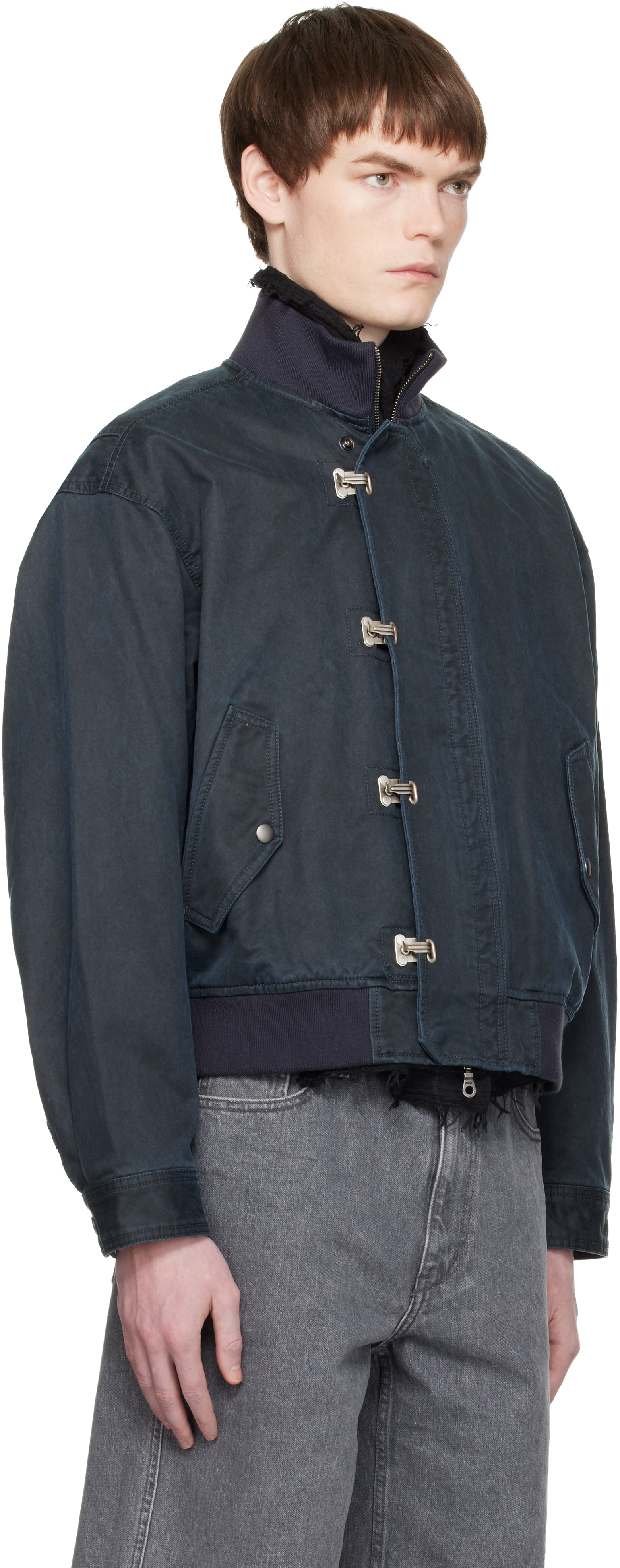 Navy Washed Deck Hook Lip Bomber Jacket