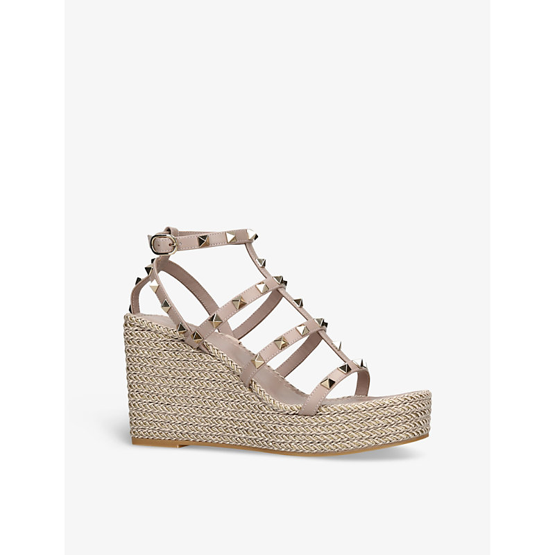 Womens Blush Rockstud 95 Braided Leather Heeled Sandals