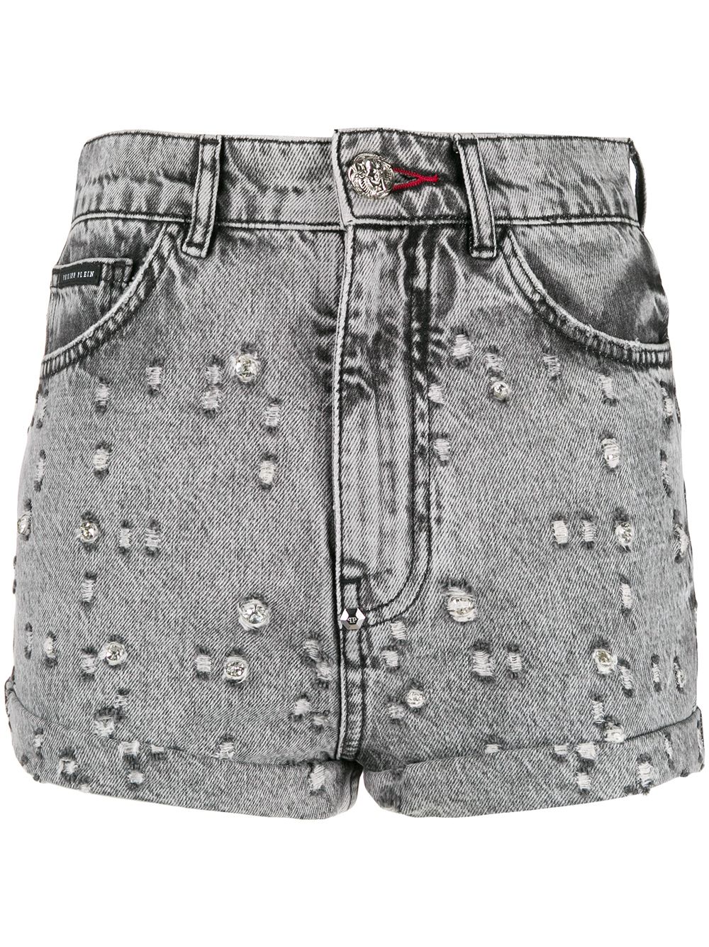 Crystal-embellished denim shorts - Blue