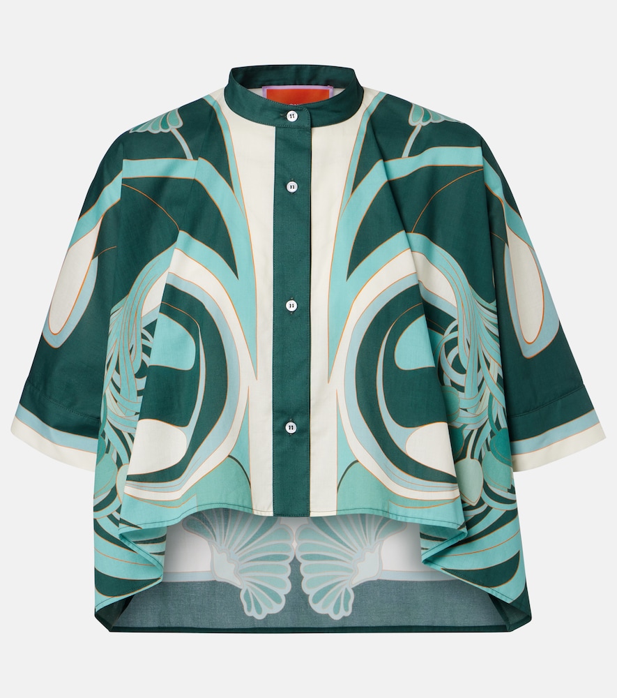 Foulard printed cropped cotton muslin shirt